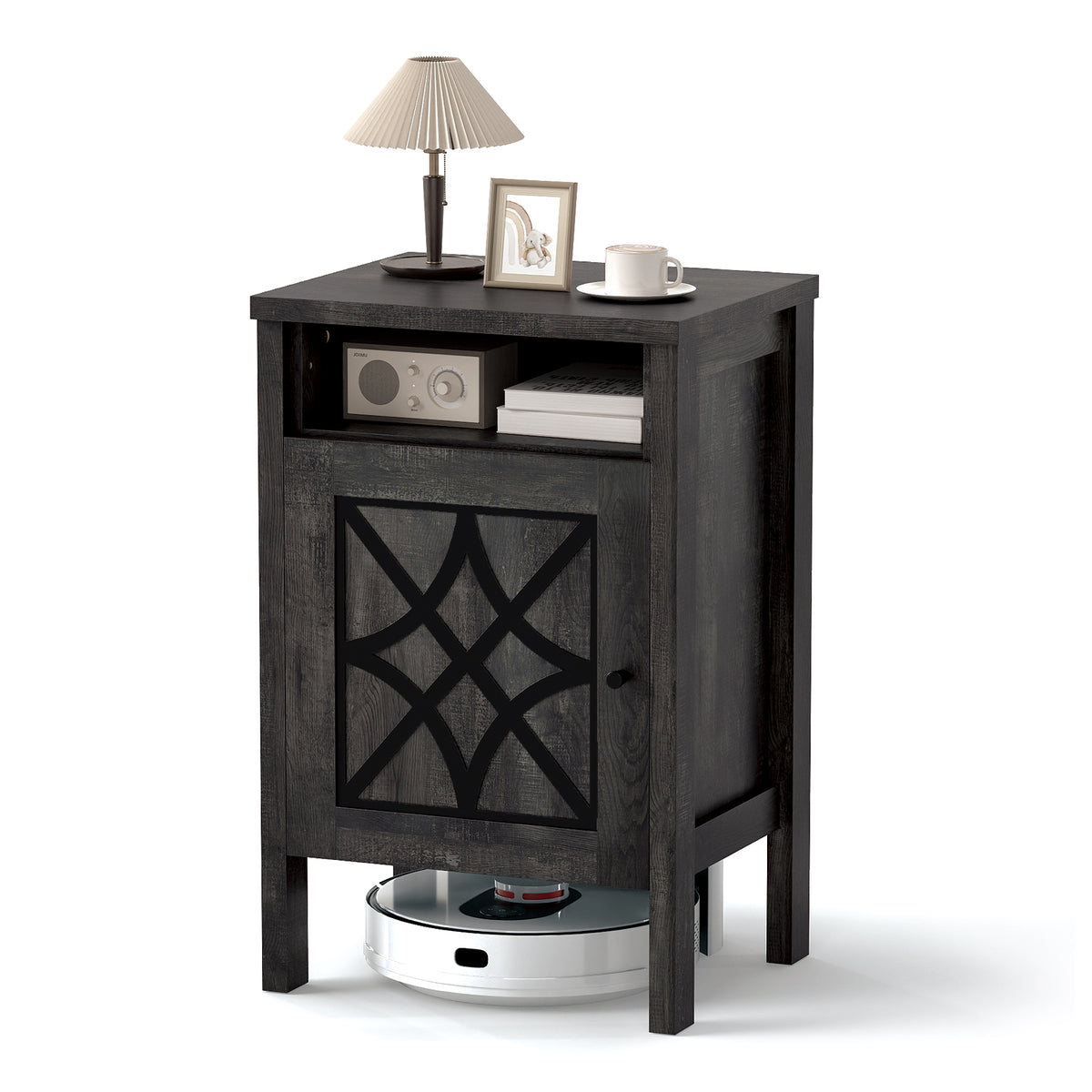 Robot Vacuum Storage Cabinet with Door & Open Shelf - Dark Gray