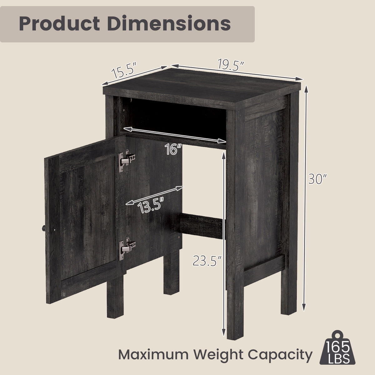 Robot Vacuum Storage Cabinet with Door & Open Shelf - Dark Gray