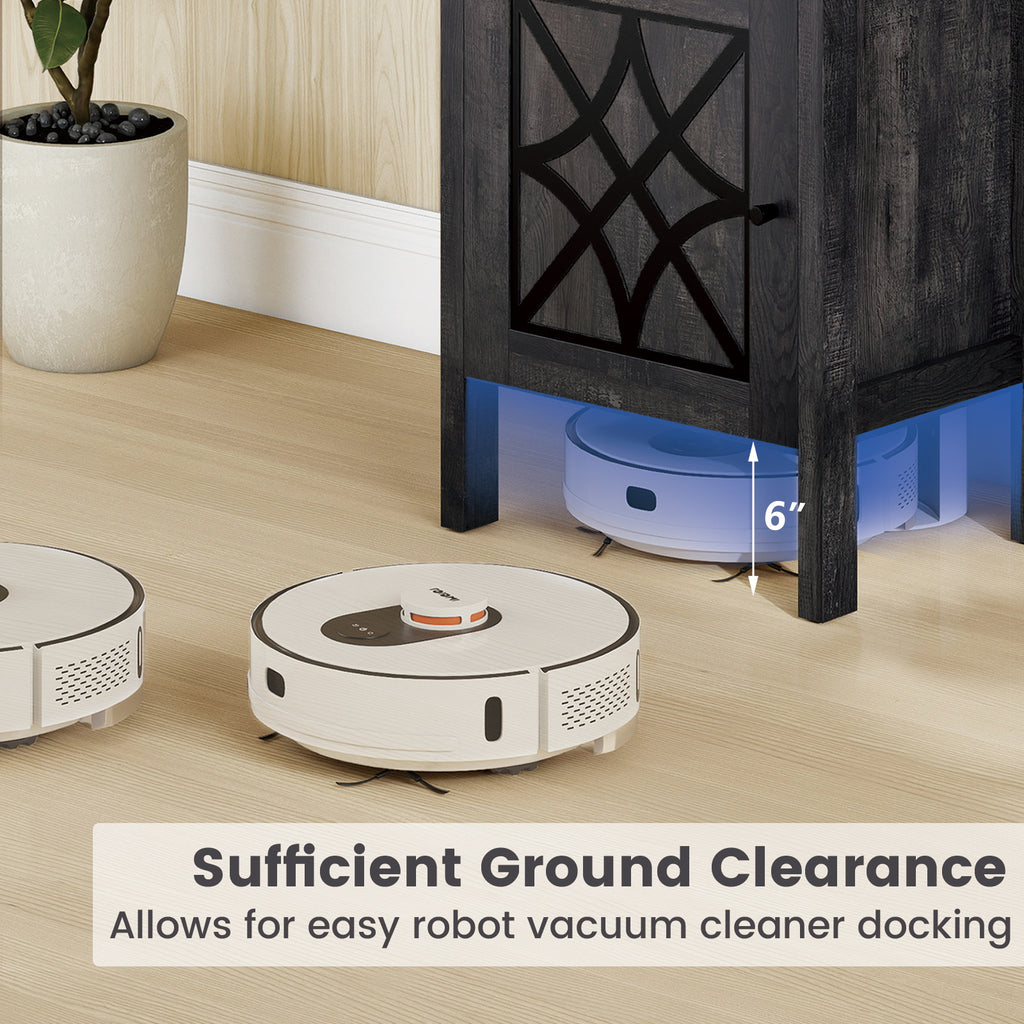 Robot Vacuum Storage Cabinet with Door & Open Shelf - Dark Gray