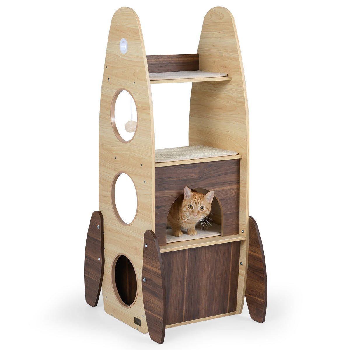 Rocket Cat Tree 47 Inch Large Wooden Cat Tower - Natural Variation