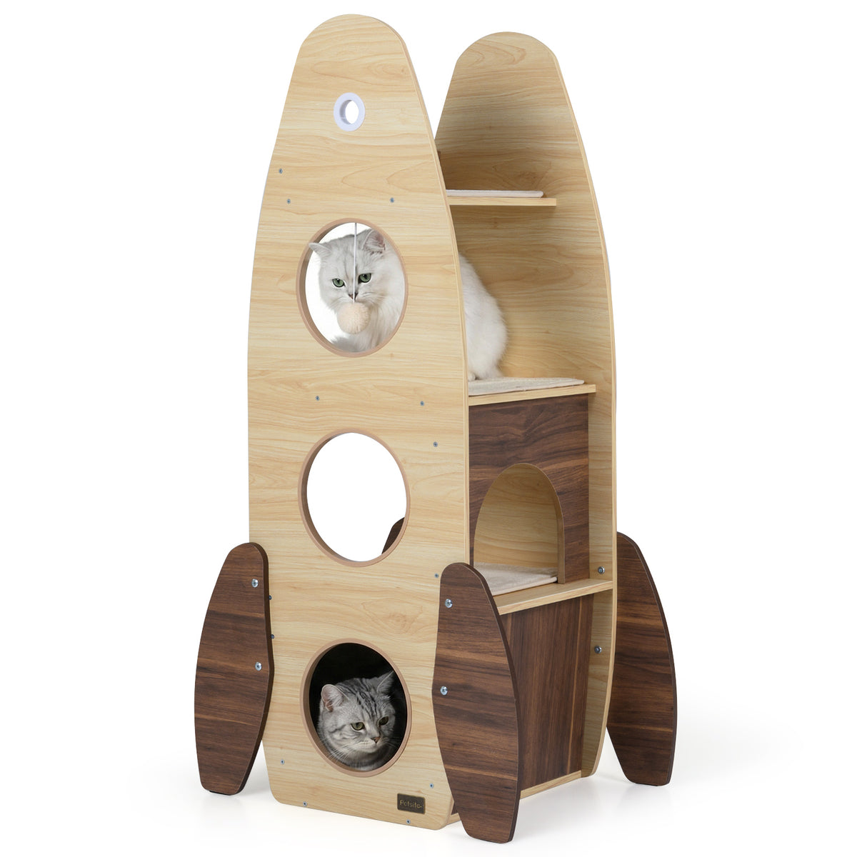Rocket Cat Tree 47 Inch Large Wooden Cat Tower - Natural Variation