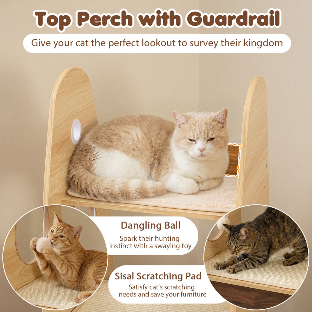 Rocket Cat Tree 47 Inch Large Wooden Cat Tower - Natural Variation