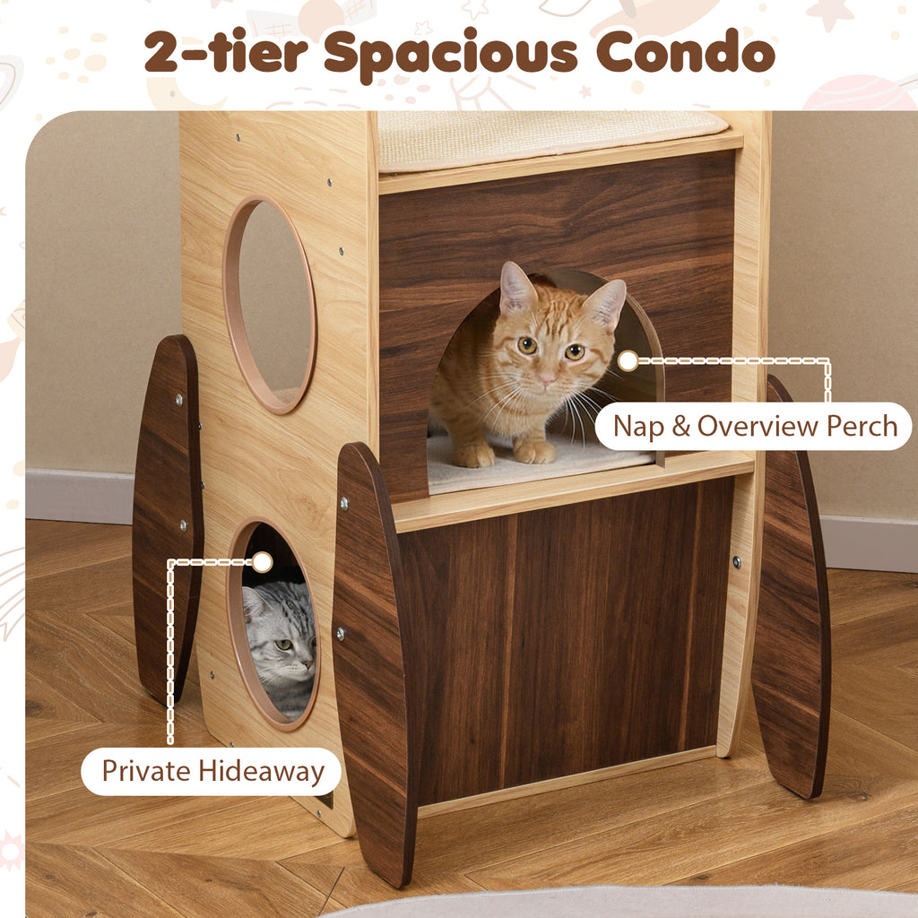 Rocket Cat Tree 47 Inch Large Wooden Cat Tower - Natural Variation