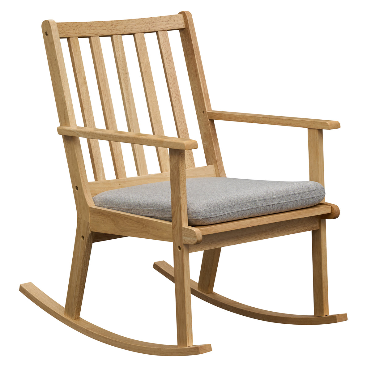 Rocking Chair with Cushion, Solid Rubber Wood – Natural
