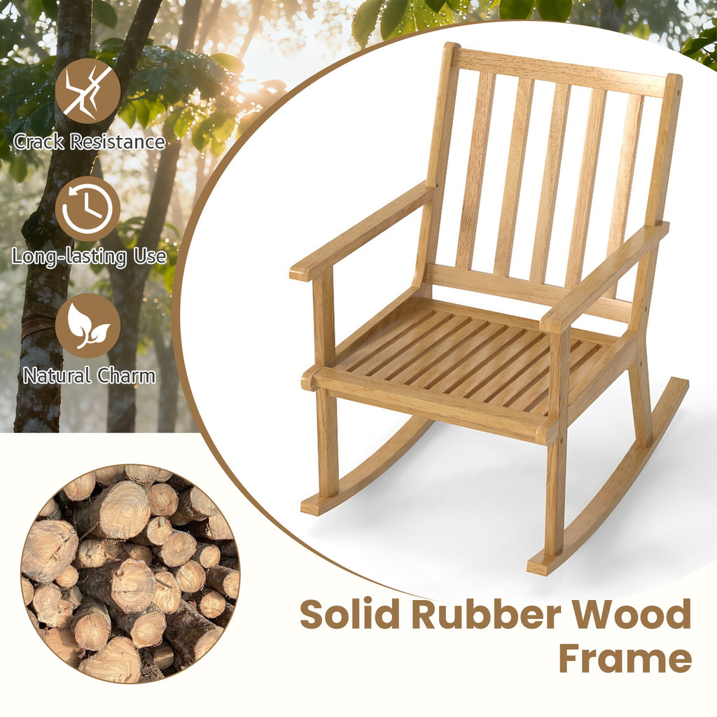 Rocking Chair with Cushion, Solid Rubber Wood – Natural