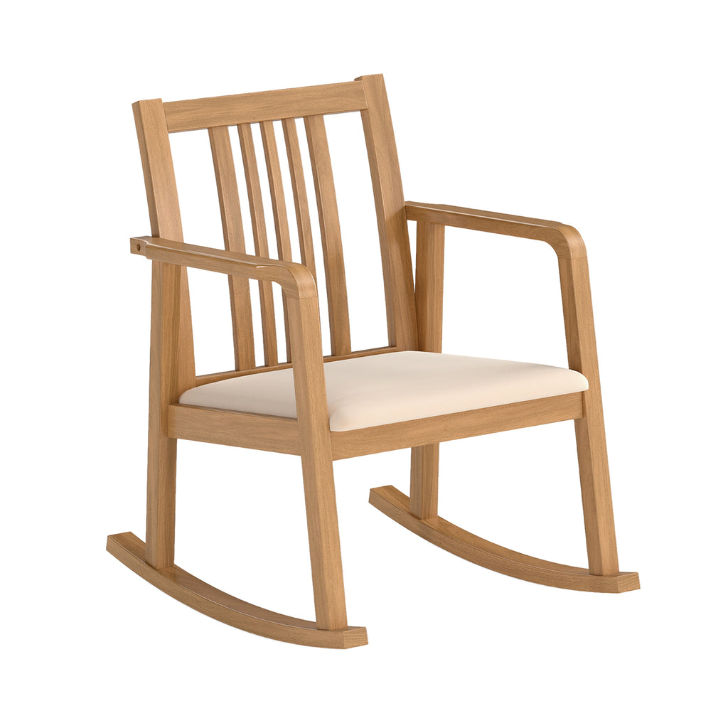 Patio Acacia Wood Rocking Chair Sofa with Armrest and Cushion for