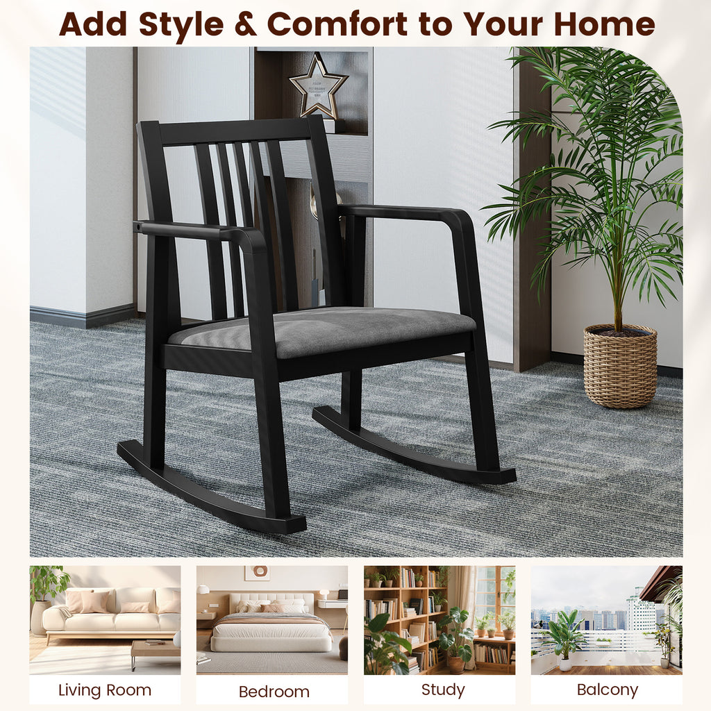 Rocking Chair with Slatted Back and Curved Armrests