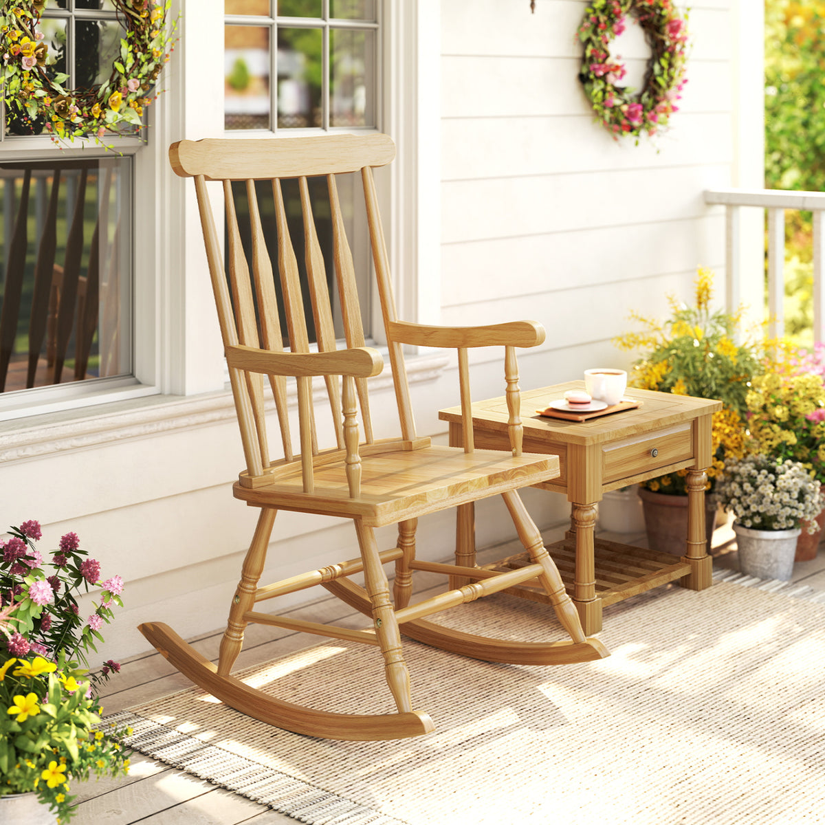 Rocking Chair with Solid Wooden Frame for Garden and Patio