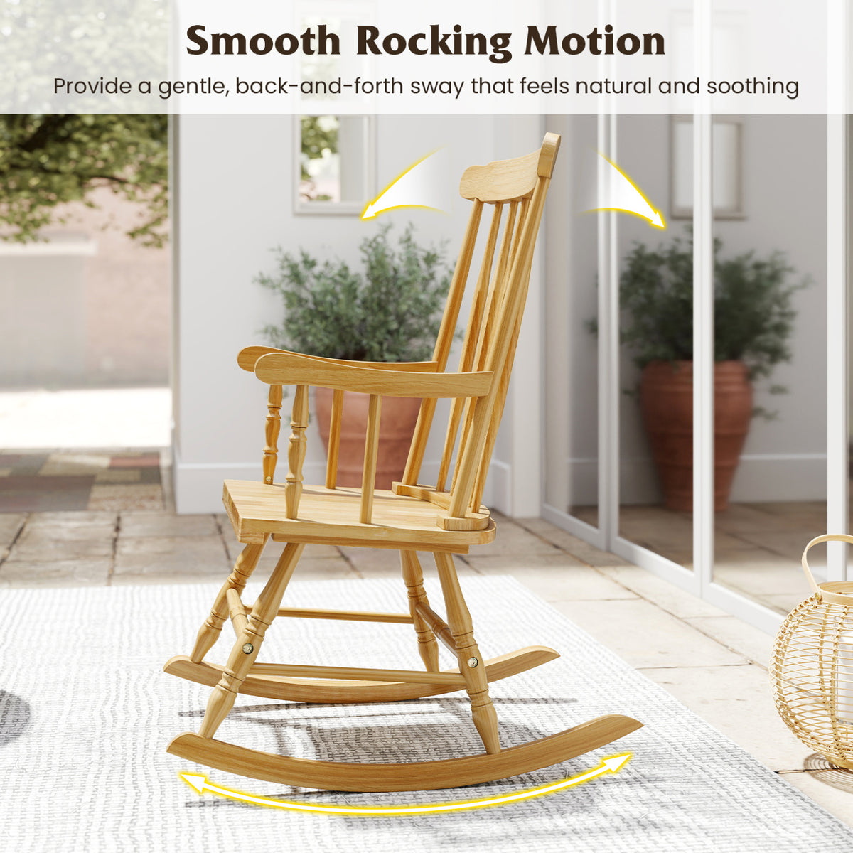 Rocking Chair with Solid Wooden Frame for Garden and Patio