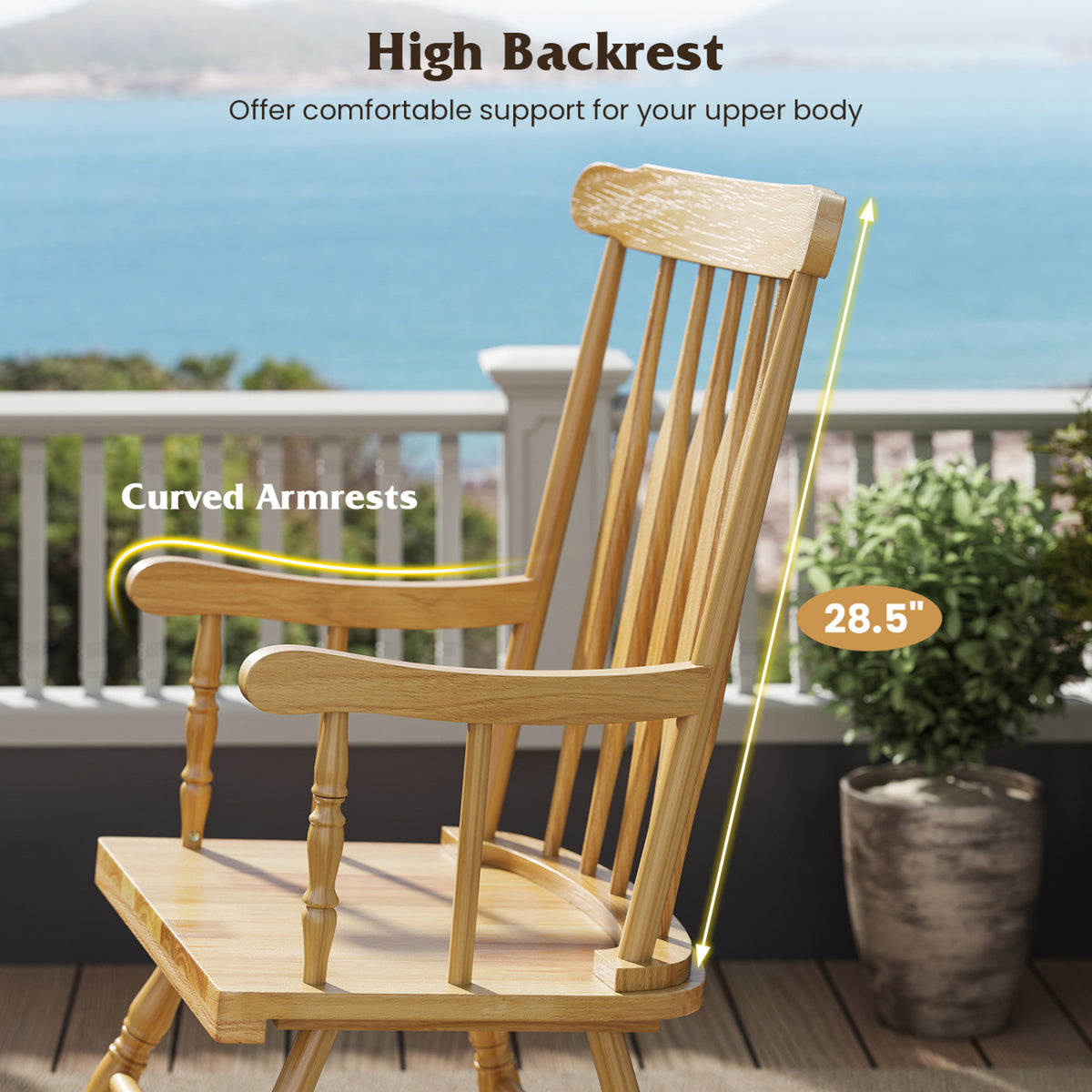 Rocking Chair with Solid Wooden Frame for Garden and Patio