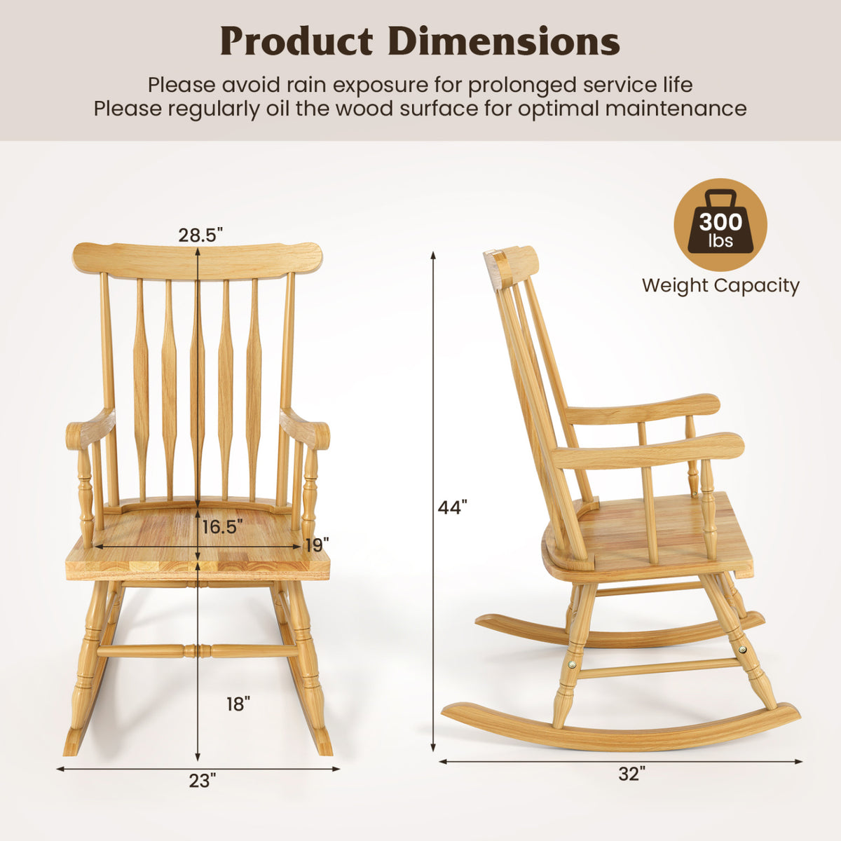 Rocking Chair with Solid Wooden Frame for Garden and Patio