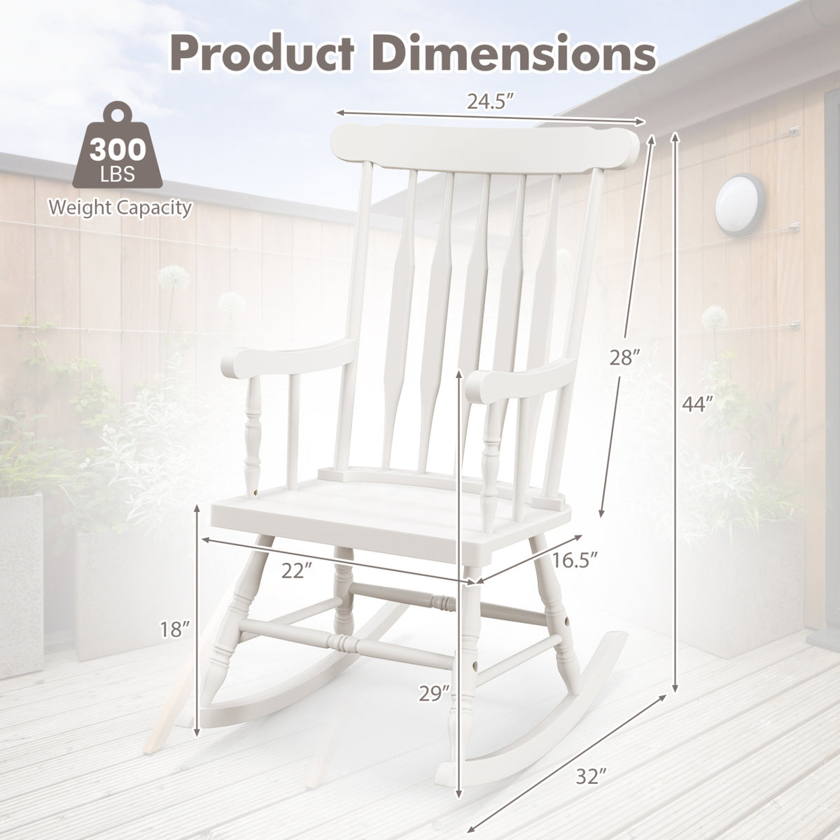 Rocking Chair with Solid Wooden Frame for Garden and Patio