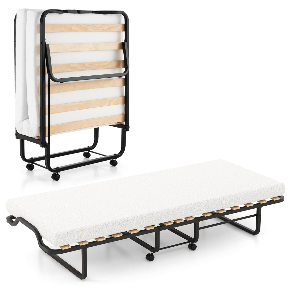 Rollaway Folding Bed with Memory Foam Mattress - Lockable Buckles