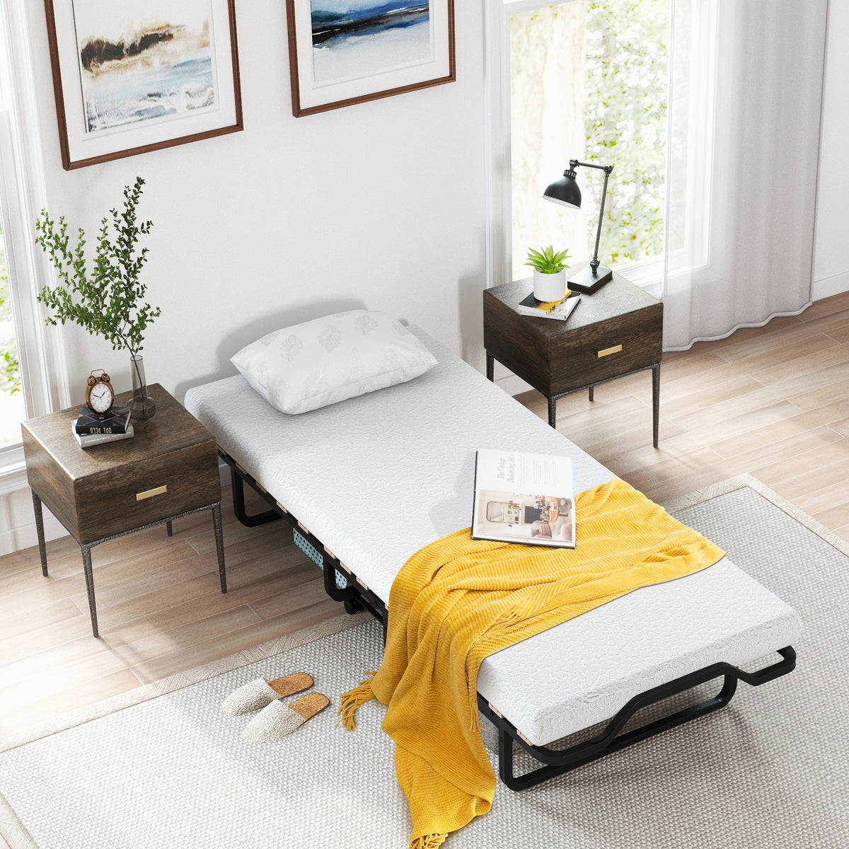 Rollaway Folding Bed with Memory Foam Mattress - Lockable Buckles
