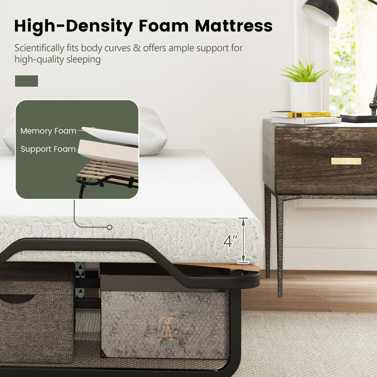 Rollaway Folding Bed with Memory Foam Mattress - Lockable Buckles