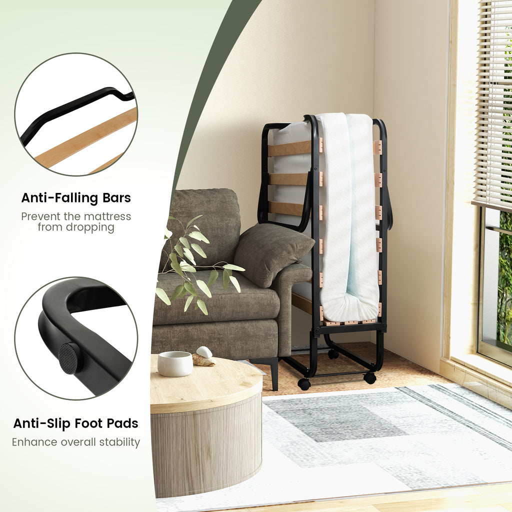 Rollaway Folding Bed with Memory Foam Mattress - Lockable Buckles