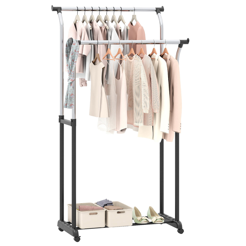 Rolling Clothes Rack with Double Rod - Adjustable Height