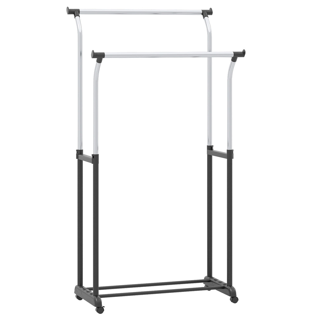 Rolling Clothes Rack with Double Rod - Adjustable Height