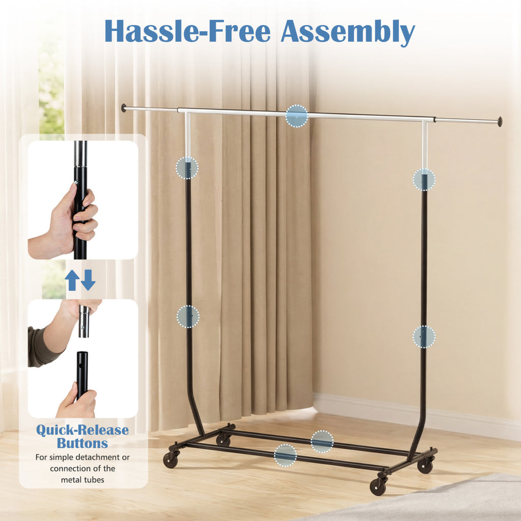 Rolling Clothes Rack Extendable Garment Stand for Hanging