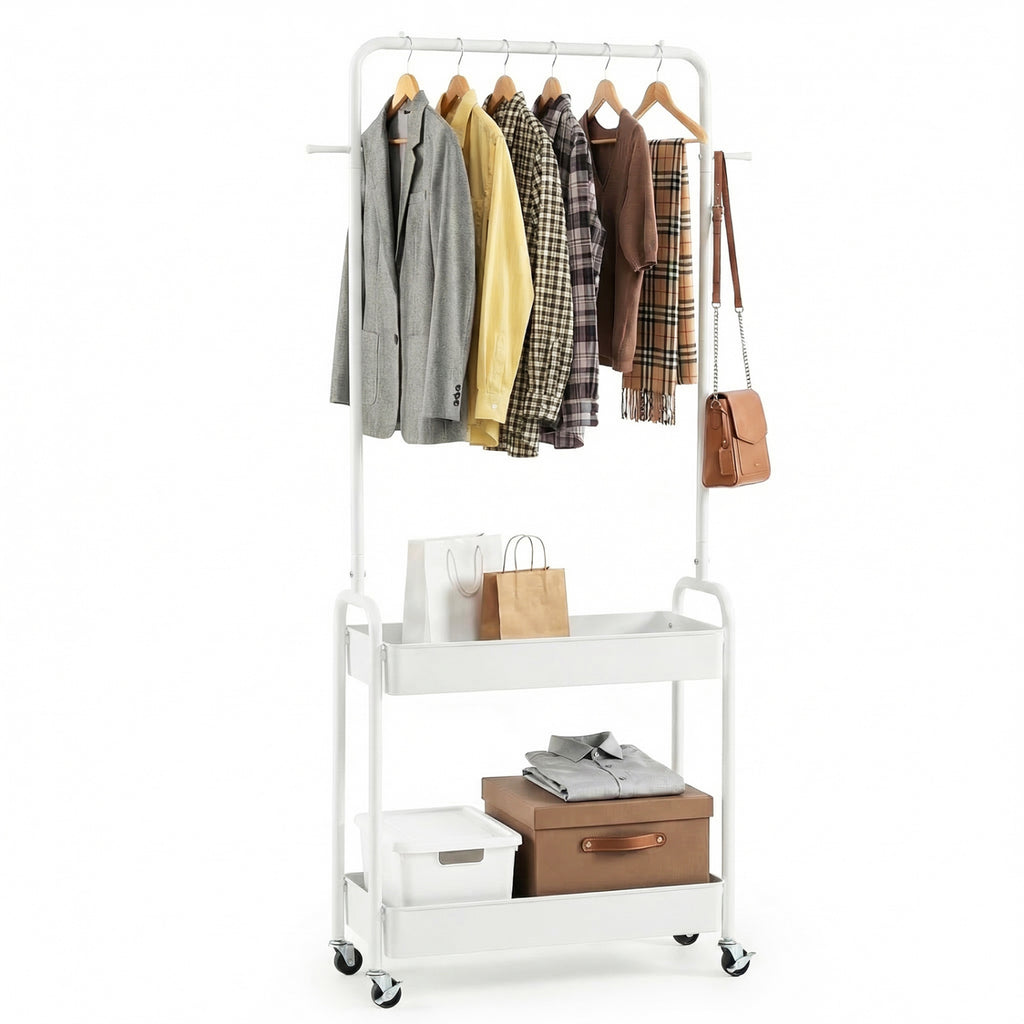 Double-Rod Rolling Clothes Rack - Extendable Garment Stand