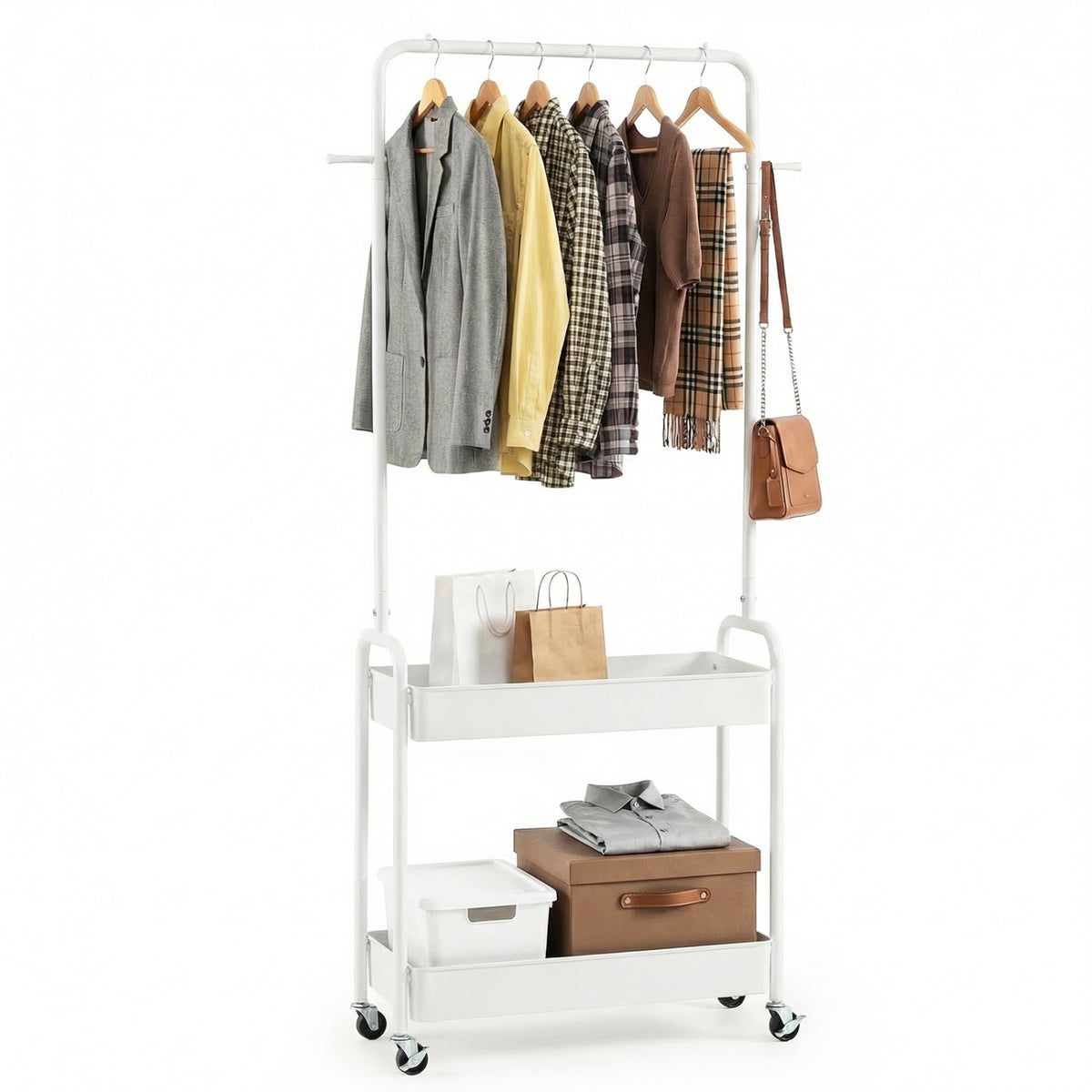Double-Rod Rolling Clothes Rack - Extendable Garment Stand