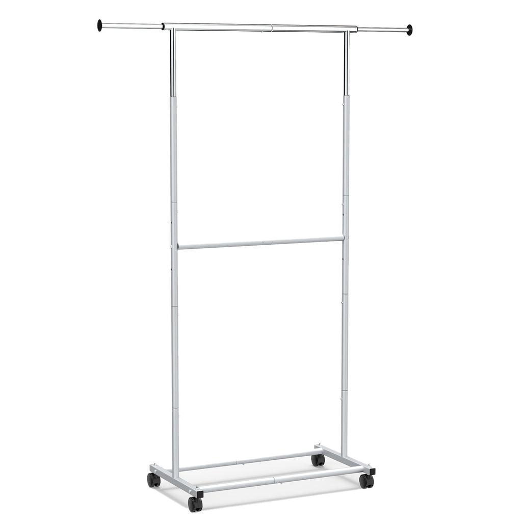 Rolling Clothes Rack Double-Rod Extendable Garment Stand