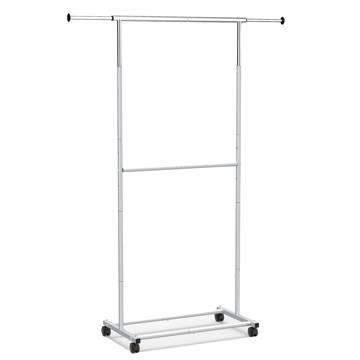 Rolling Clothes Rack Double-Rod Extendable Garment Stand