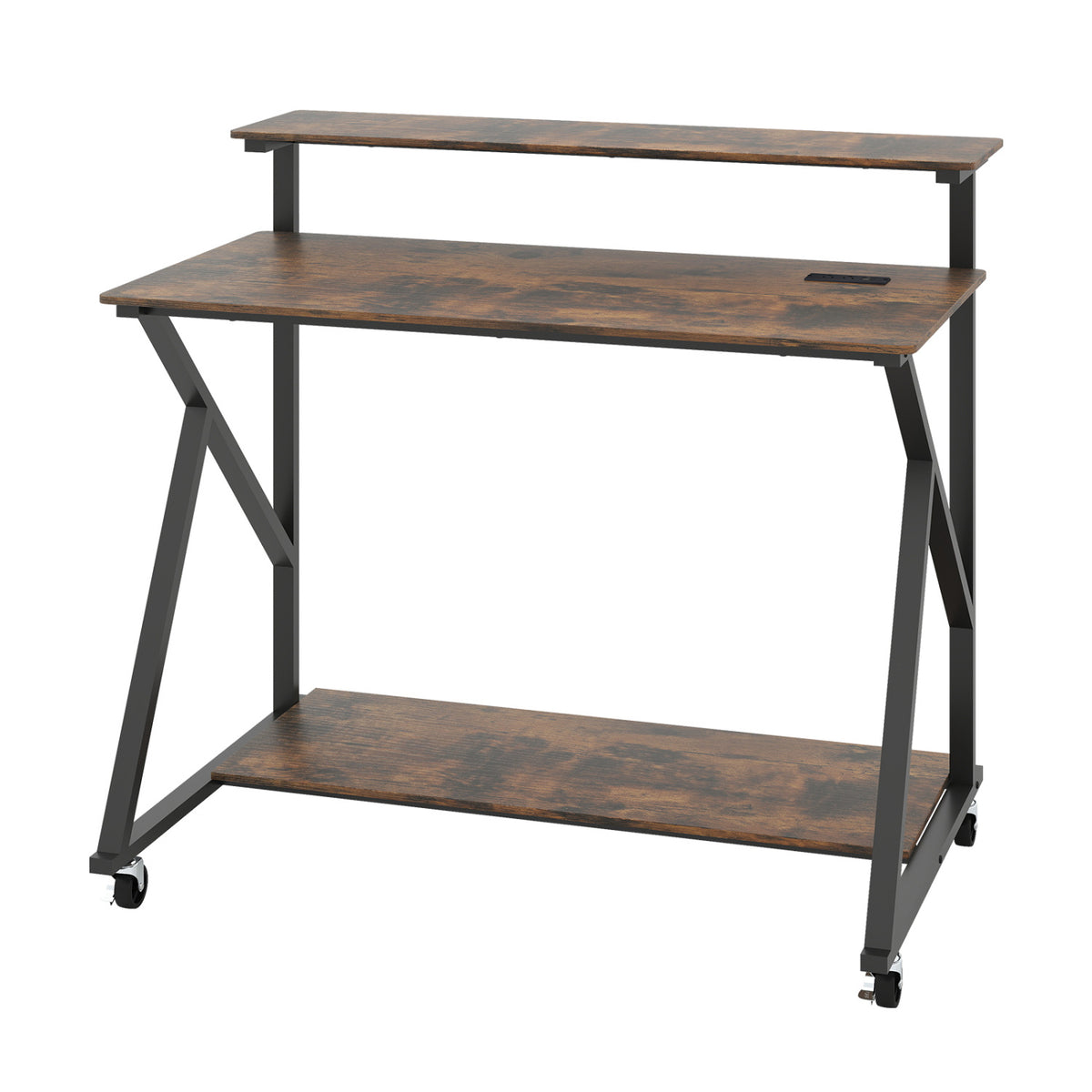 Rolling Computer Desk with Charging Station and Monitor Shelf Storage