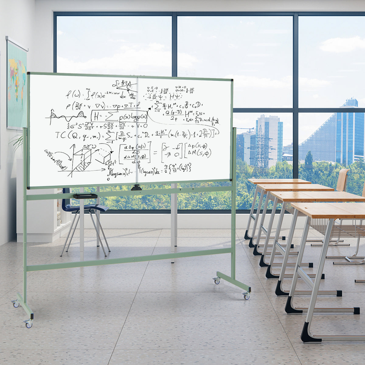 Rolling Double-Sided Magnetic Whiteboard - 72 x 36 Inch, Green