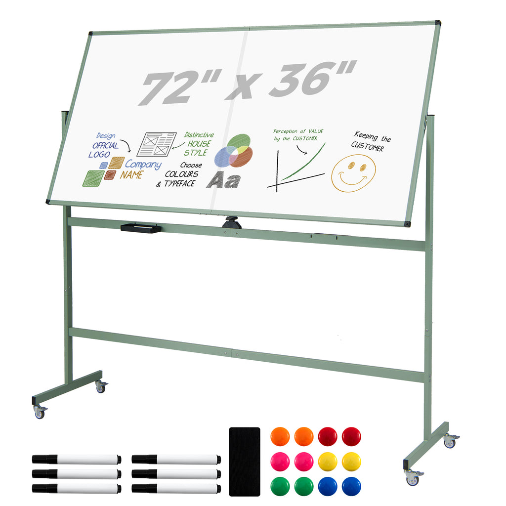 Rolling Double-Sided Magnetic Whiteboard - 72 x 36 Inch, Green