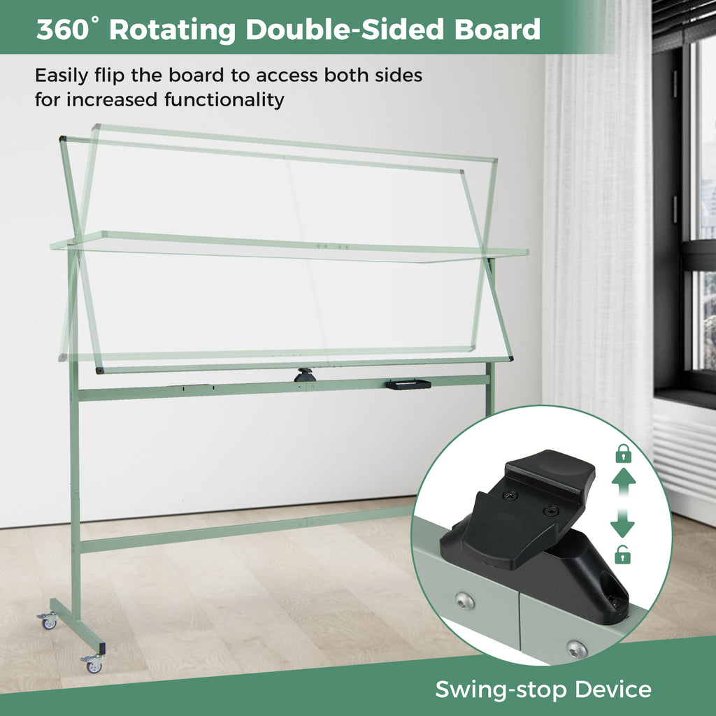 Rolling Double-Sided Magnetic Whiteboard on Wheels - 72 x 36 Inch, Green