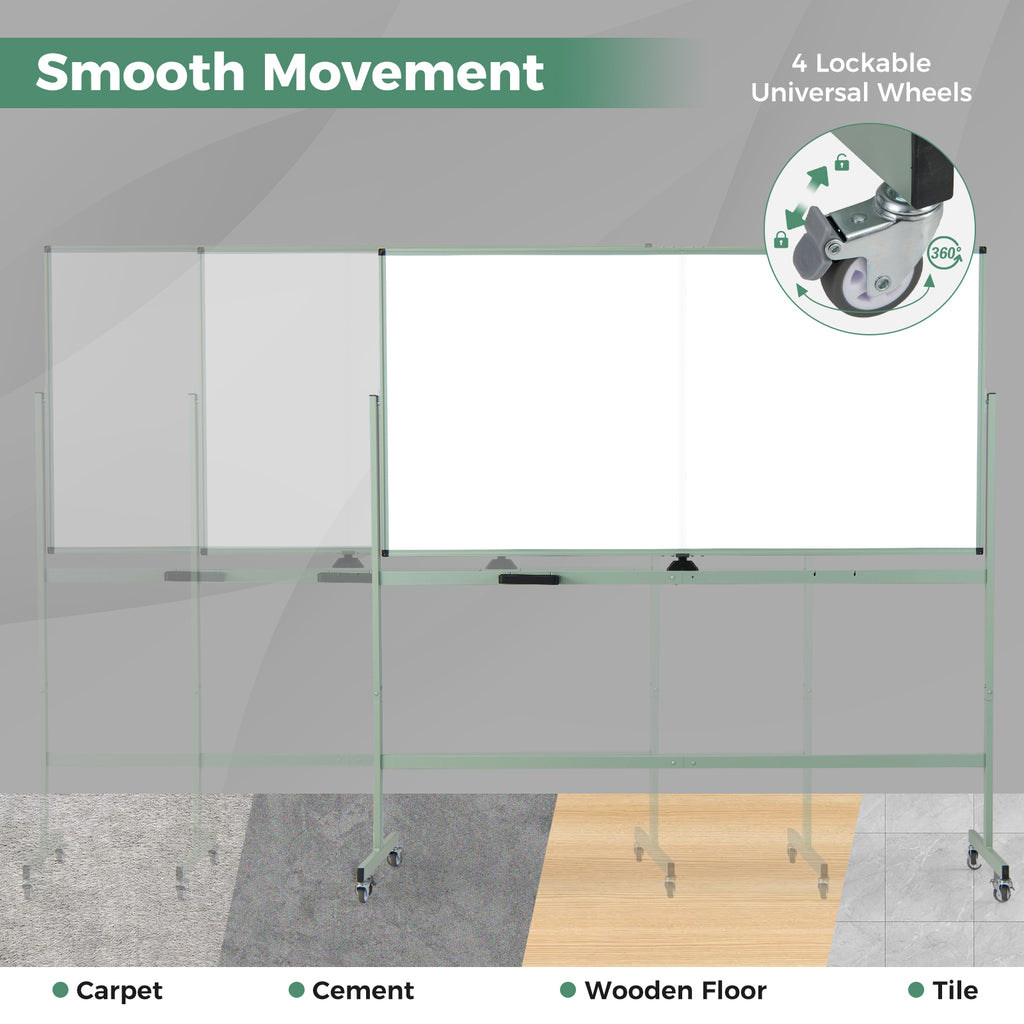 Rolling Double-Sided Magnetic Whiteboard - 72 x 36 Inch, Green