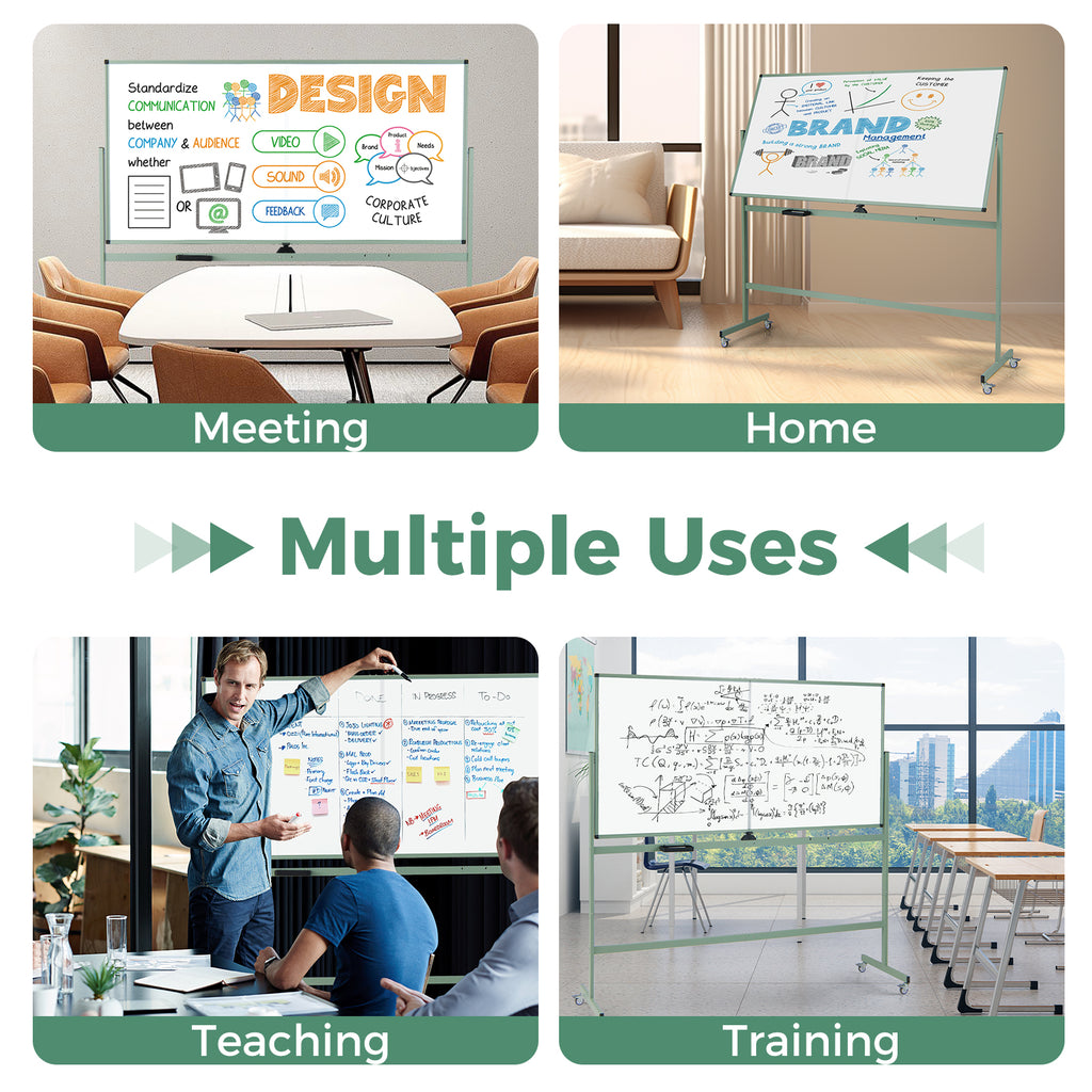 Rolling Double-Sided Magnetic Whiteboard on Wheels - 72 x 36 Inch, Green