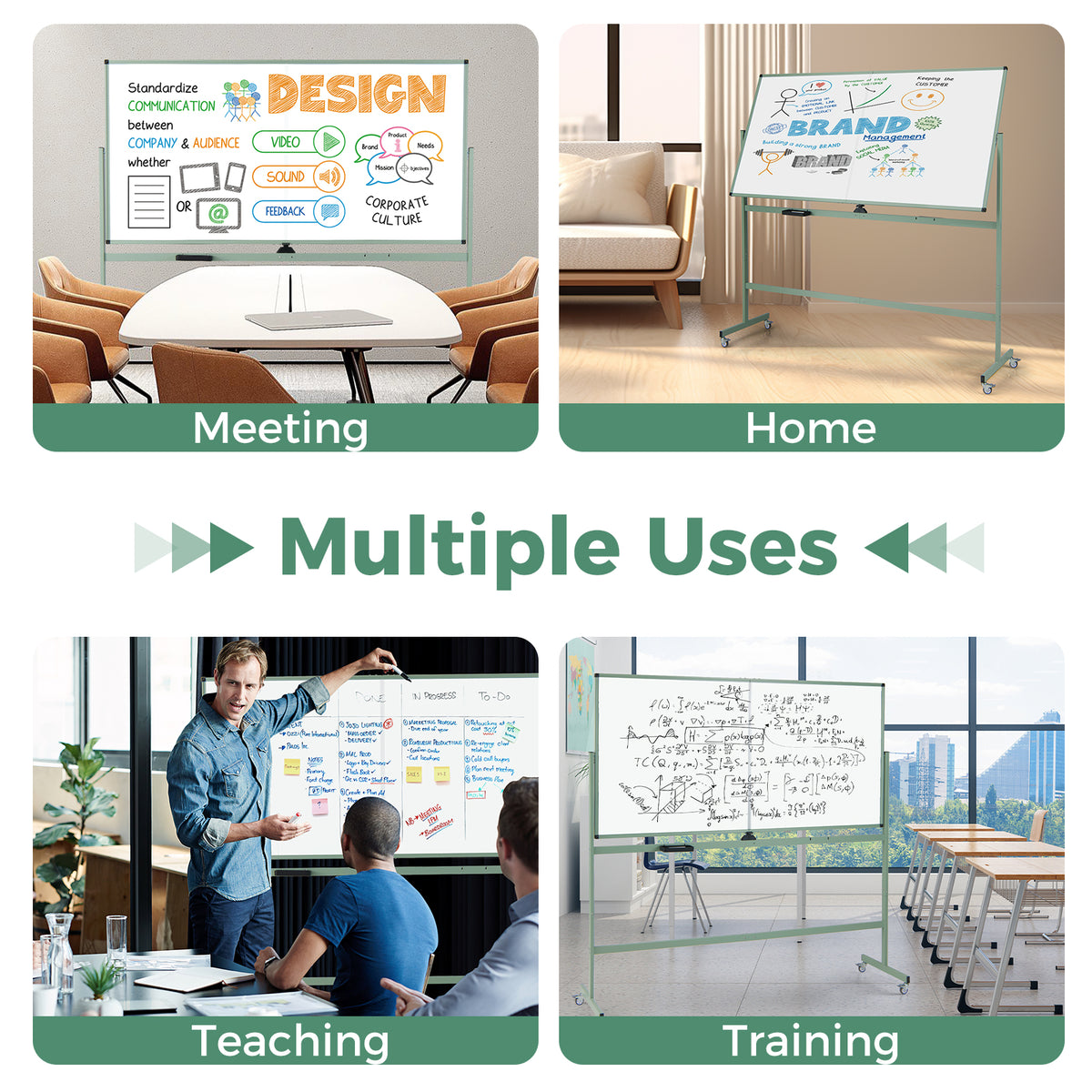Rolling Double-Sided Magnetic Whiteboard on Wheels - 72 x 36 Inch, Green