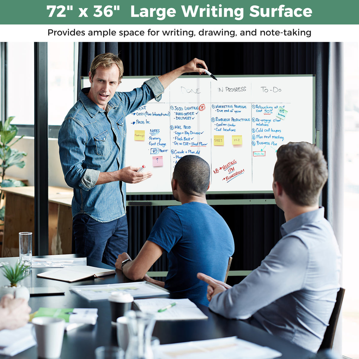 Rolling Double-Sided Magnetic Whiteboard - 72 x 36 Inch, Green