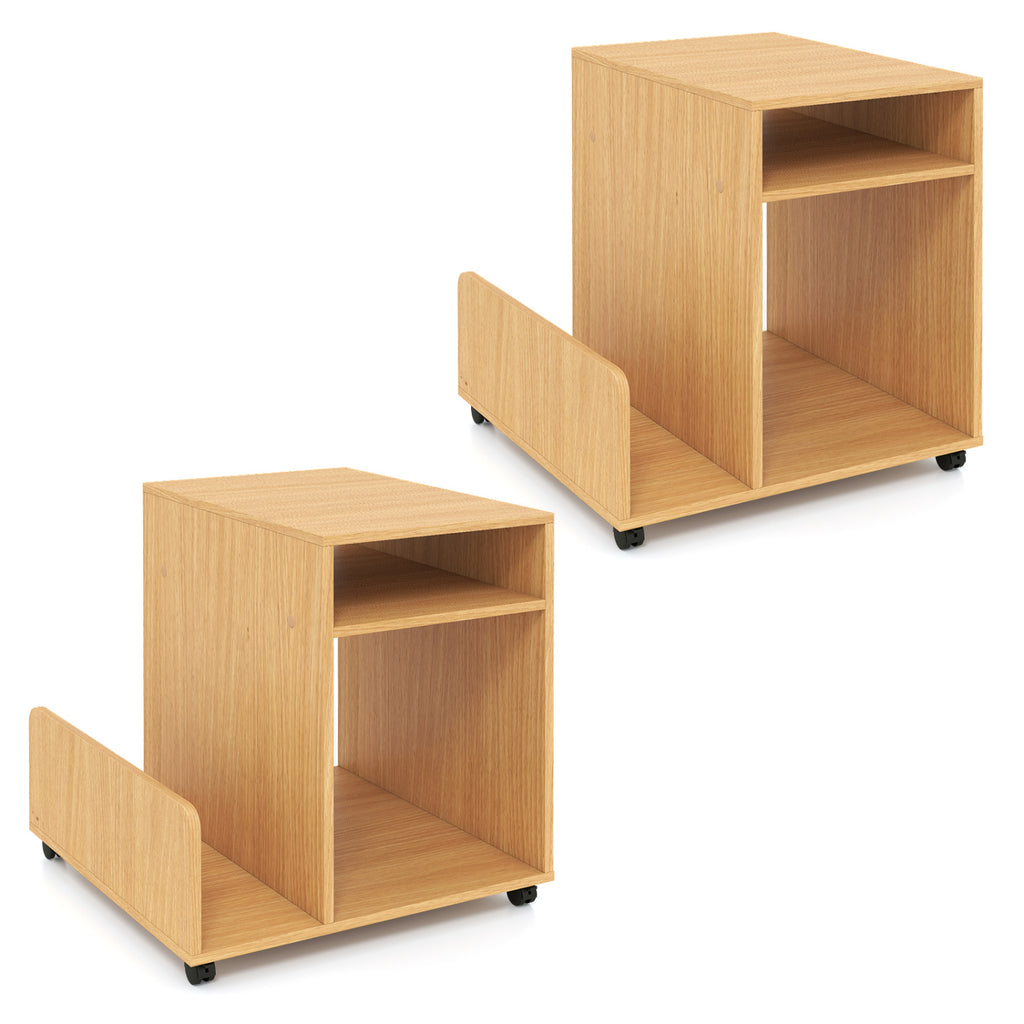 3-Tier Side End Table with Wheels, Walnut
