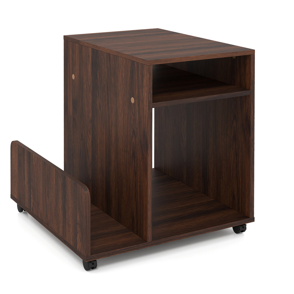 Rolling End Table 3-Tier with Wheels, Brown