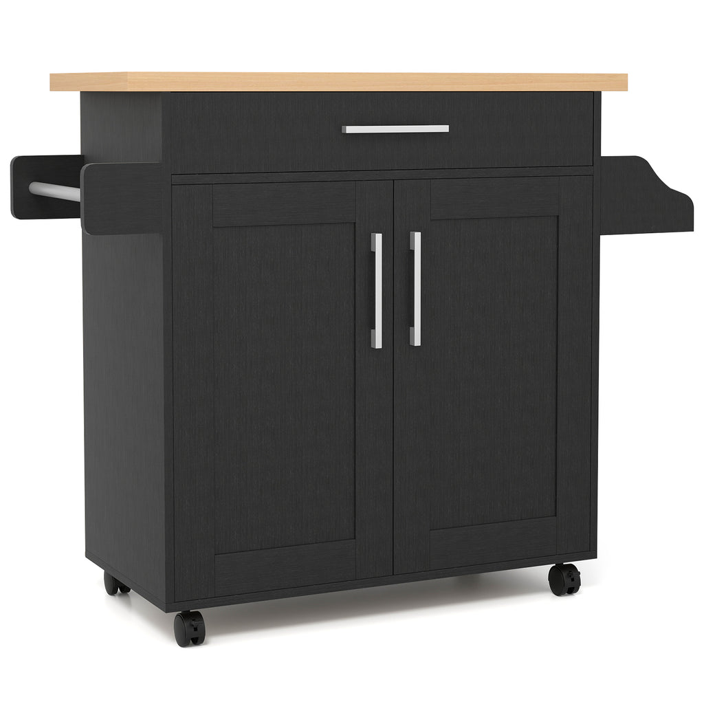 Rolling Kitchen Island Cart with Towel Rack - Gray