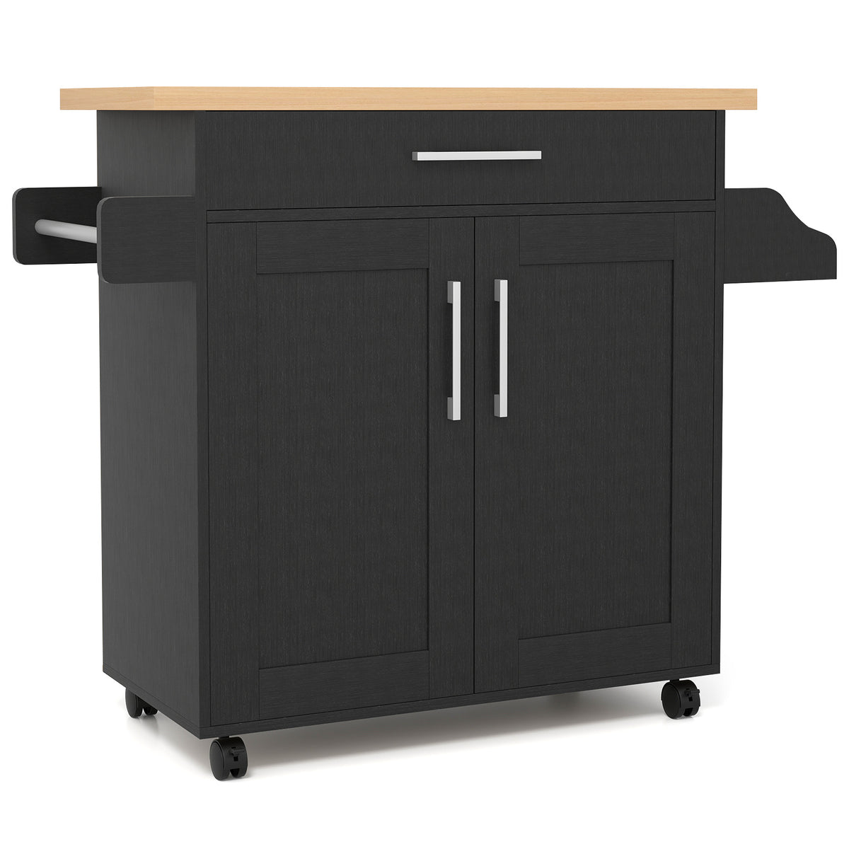 Rolling Kitchen Island Cart with Towel Rack - Gray