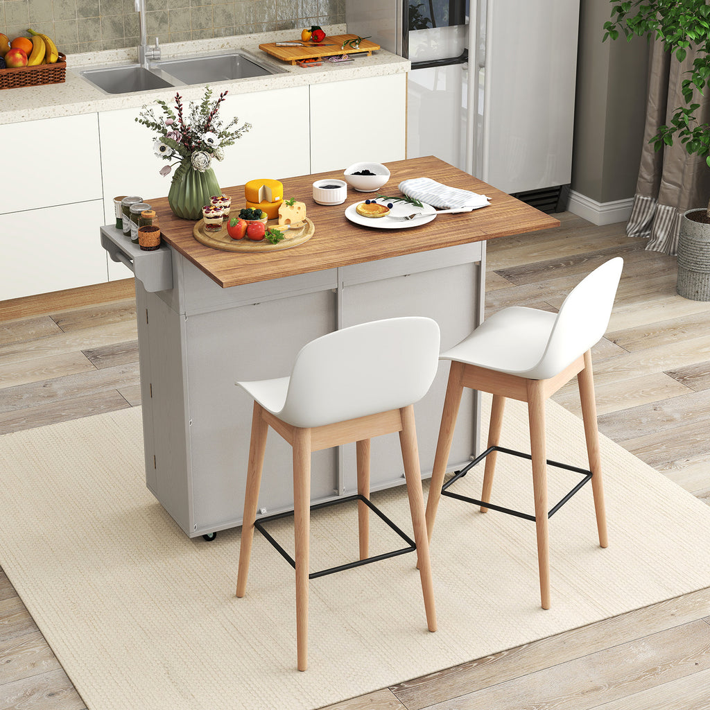 Rolling Kitchen Island with Trash Can Cabinet - Gray
