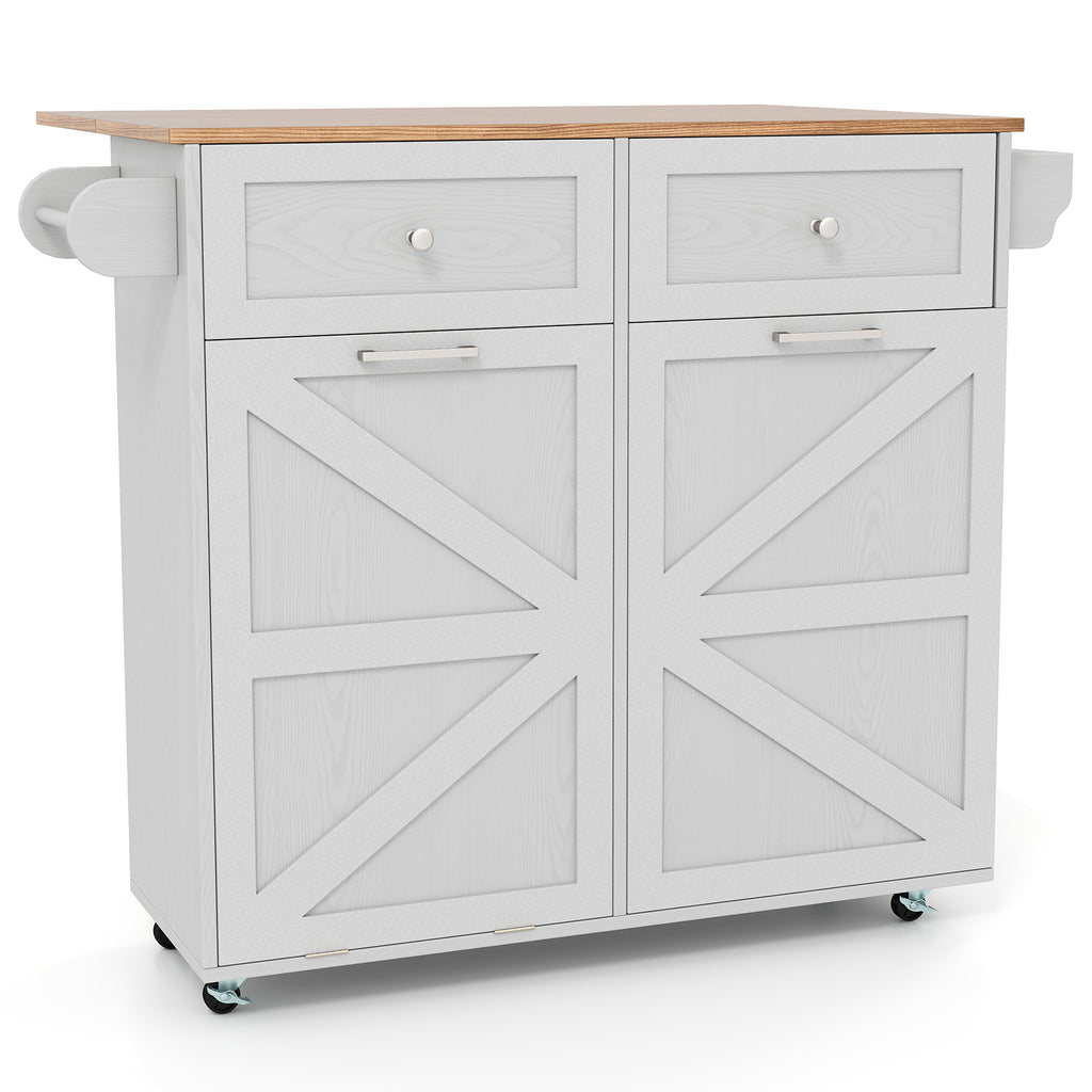 Rolling Kitchen Island with Trash Cabinet and Wheels - Gray