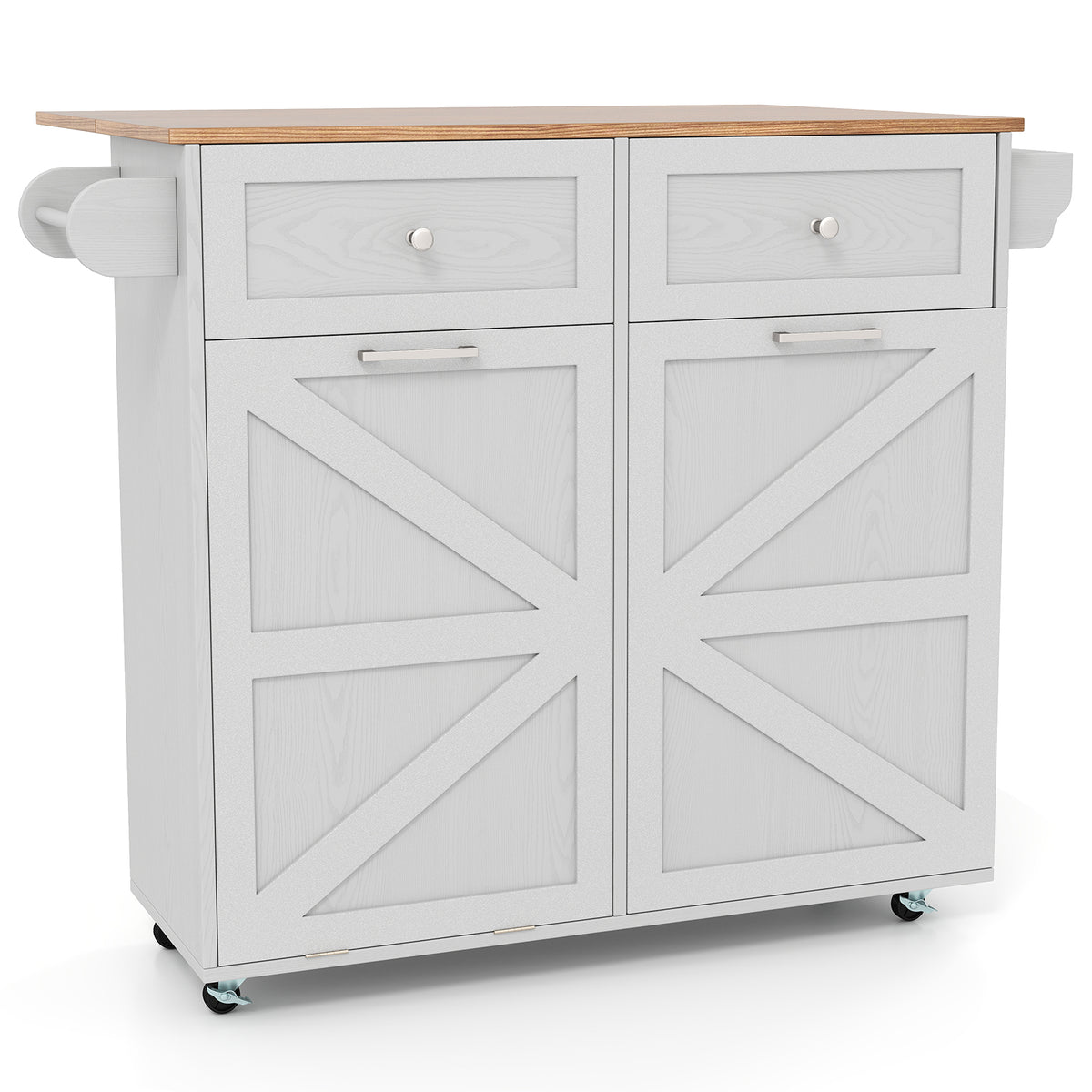 Rolling Kitchen Island with Trash Cabinet and Wheels - Gray
