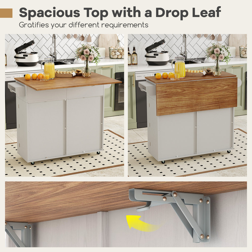 Rolling Kitchen Island with Trash Can Cabinet - Gray
