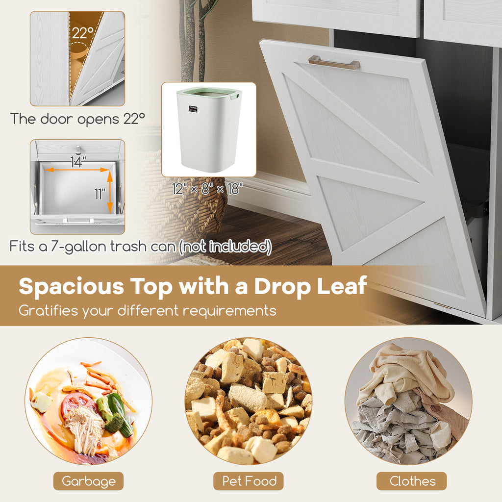 Rolling Kitchen Island with Trash Can Cabinet - Gray