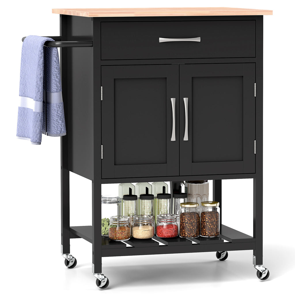Rolling Kitchen Island Cart with Drawer and Towel Rack - Brown