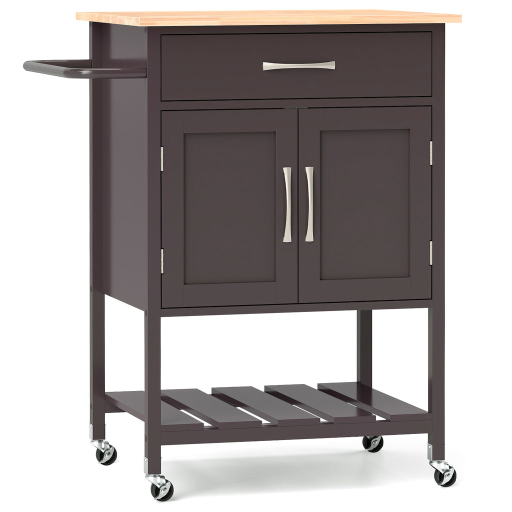 Rolling Kitchen Island Cart with Drawer and Towel Rack - Brown