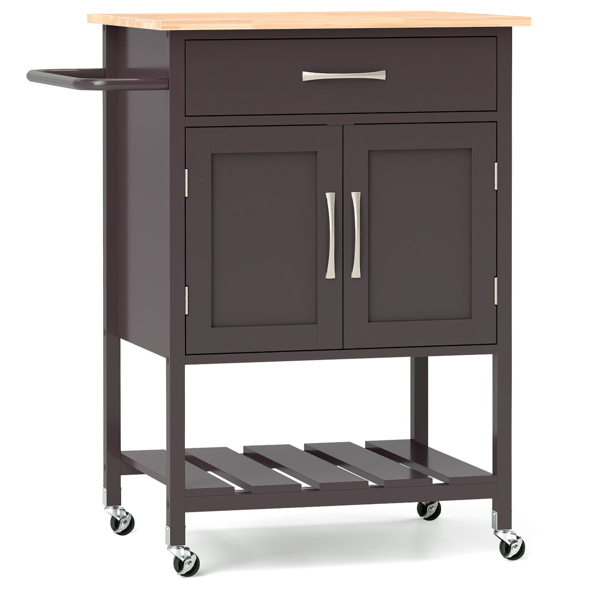 Rolling Kitchen Island Cart with Drawer and Towel Rack - Brown