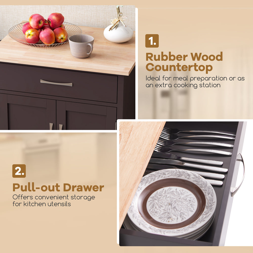 Rolling Kitchen Island Cart with Drawer and Towel Rack - Brown