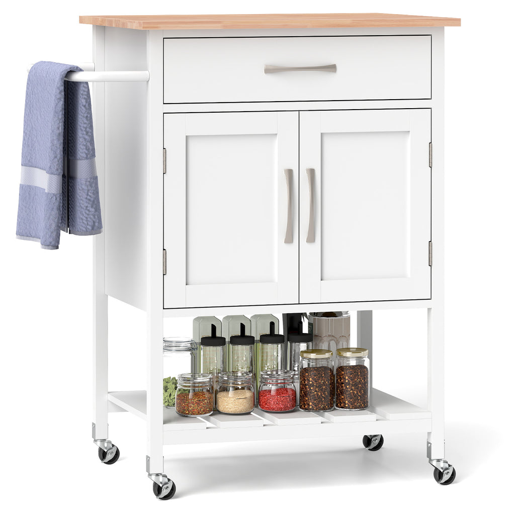 Rolling Kitchen Island Cart with Drawer and Towel Rack - Brown