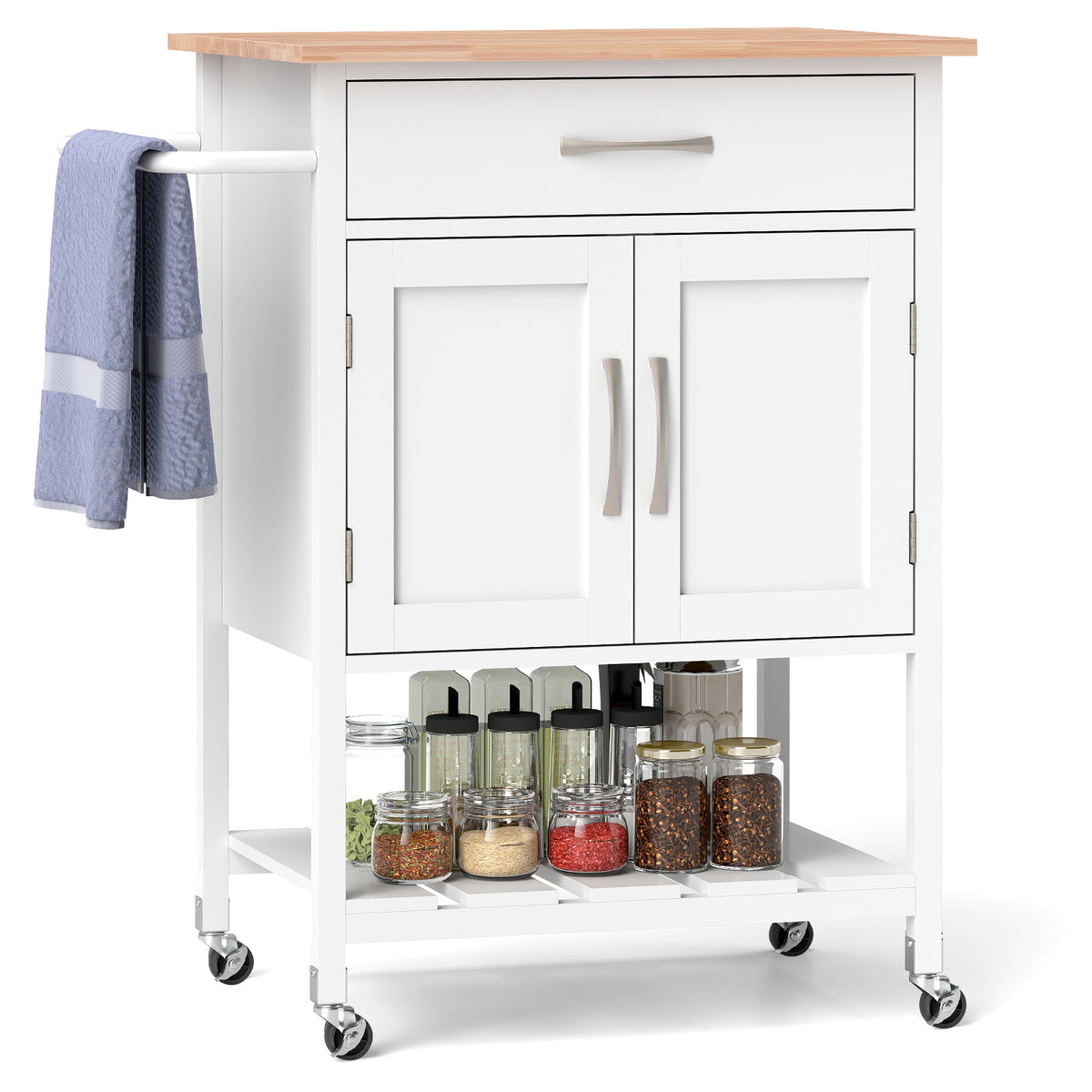 Rolling Kitchen Island Cart with Drawer and Towel Rack - Brown